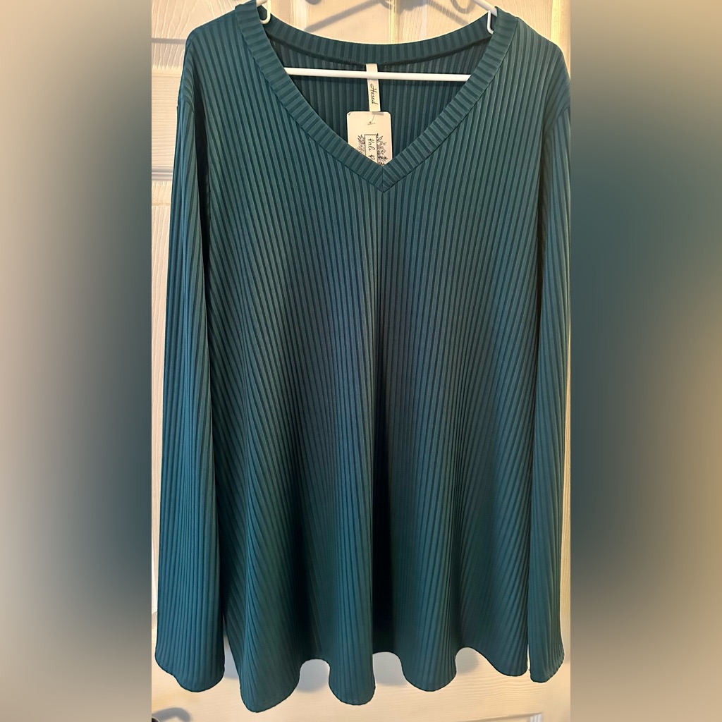Nwt Hesed Hunter Green V-Neck Ribbed Long Sleeve Top/Shirt~ 3x